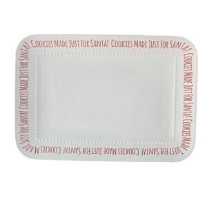 Christmas Cookies for Santa Platter Tray White Red 13x9" Ceramic Mint! B-41